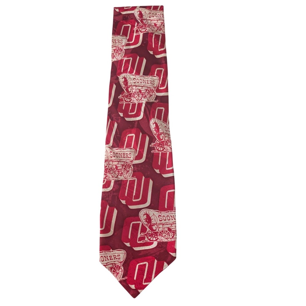 RM Sport Oklahoma Sooners Silk Tie Crimson Cream OU Logo Sooner Schooner Mens